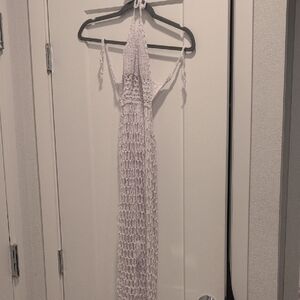 White Crochet Halter Dress For Beach , New Without Tags